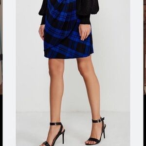 GAP NWOT Blue and Black Tartan Checkered Mini Faux Wrap Skirt w/ Side Zip